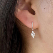 14K White Gold Marquise‑Cut Lab‑Grown Diamond Four‑Leaf Dangle Hook Earrings - LGG Jewelry